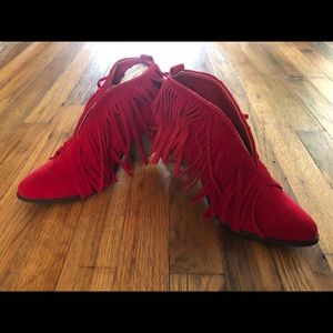 Wild G red suede ankle boots with fringe